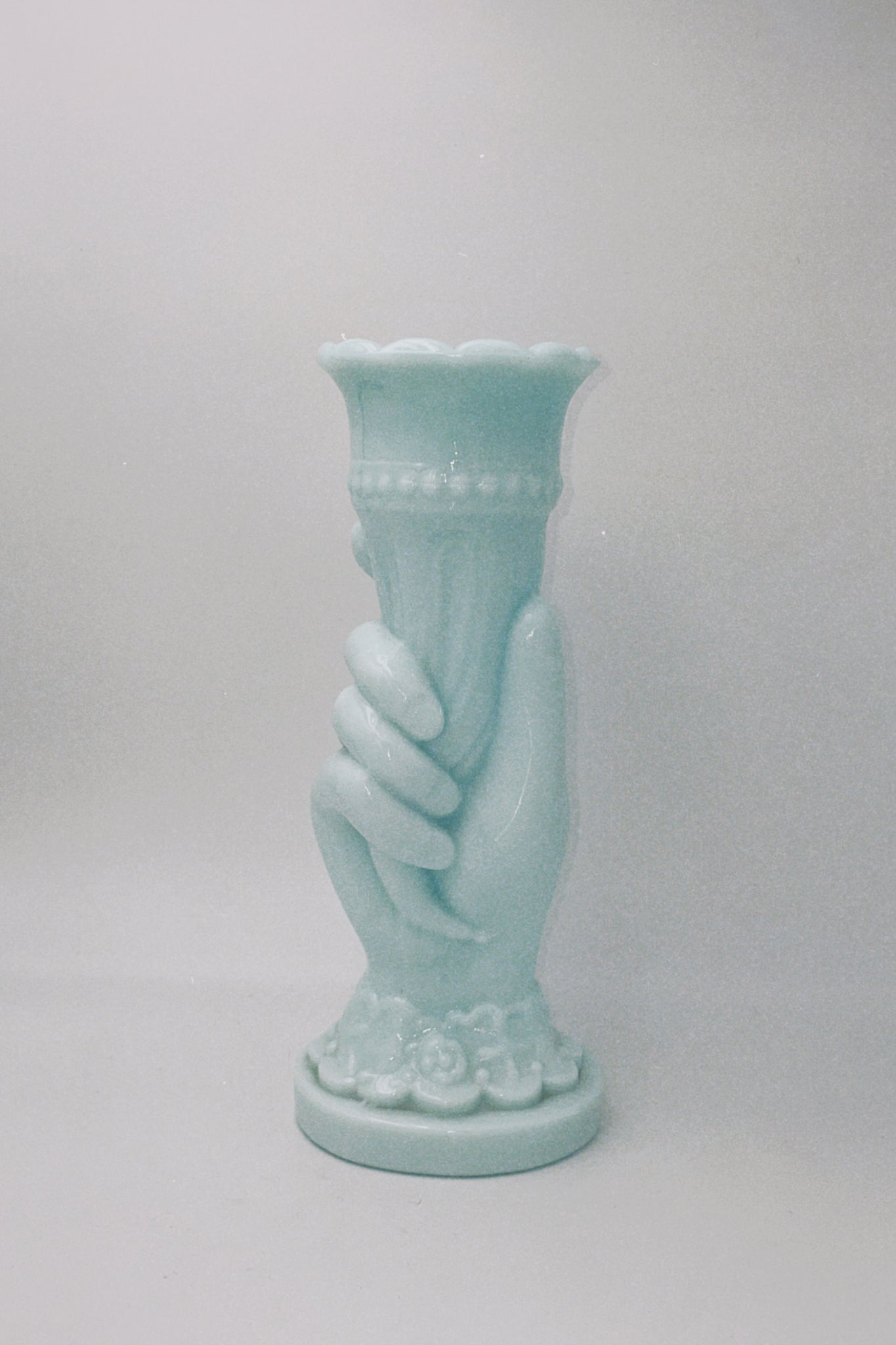 Milk Glass Cornucopia Blue Vase