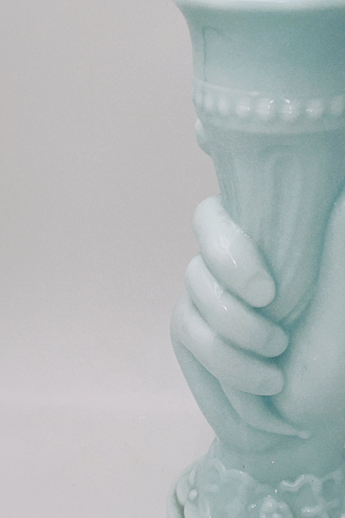 Milk Glass Cornucopia Blue Vase
