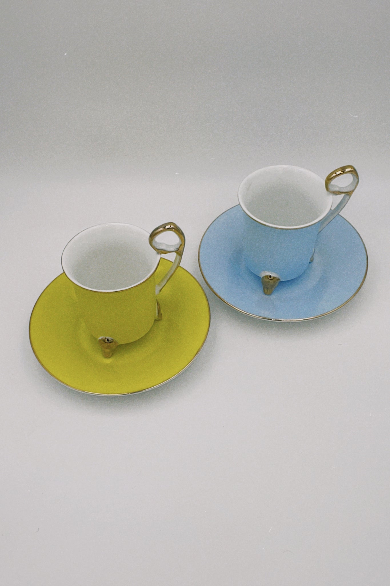 Porcelain Yellow and Blue cups Set of Two