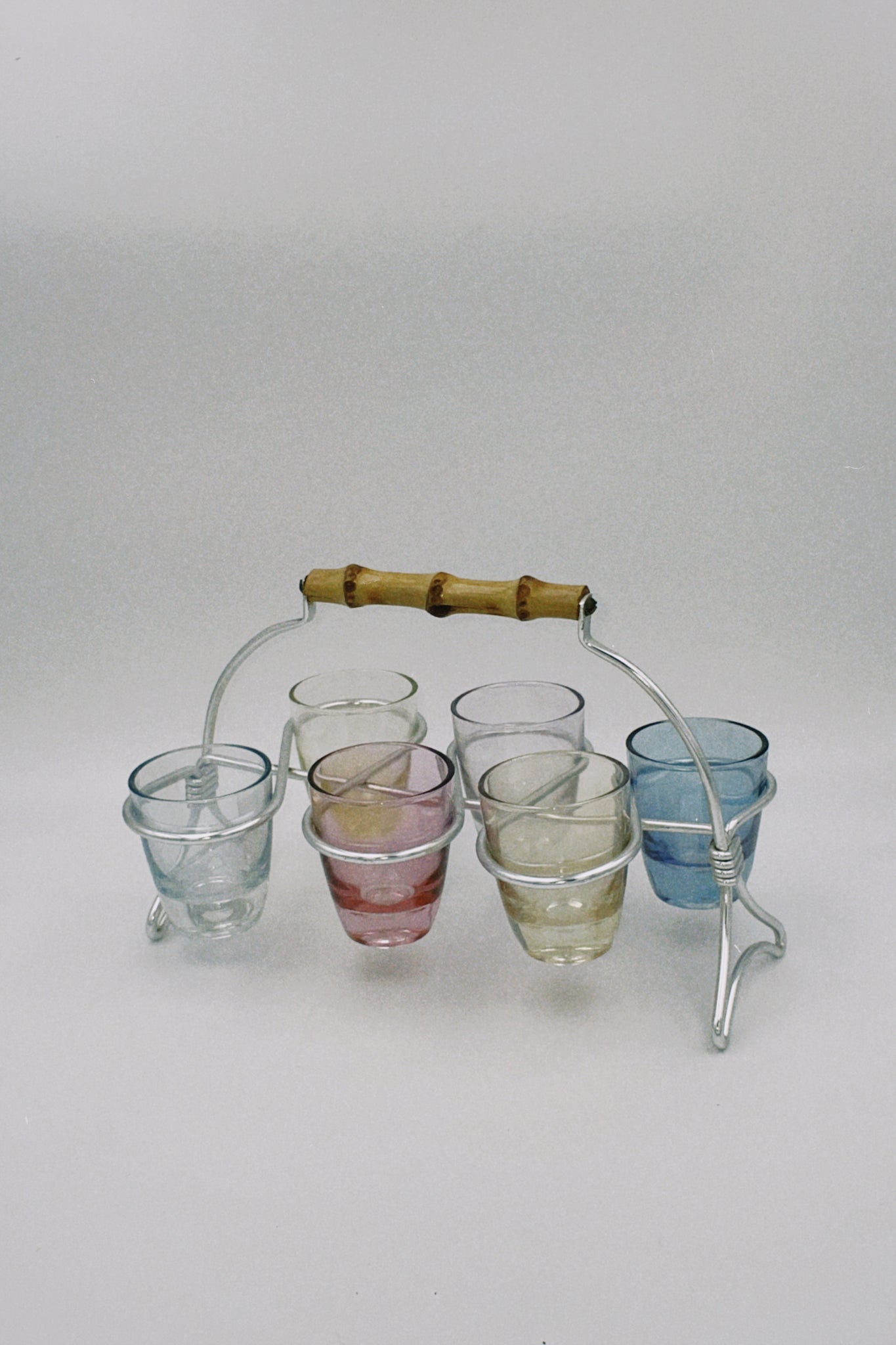 Colourful Shot Glasses with Bamboo Holder
